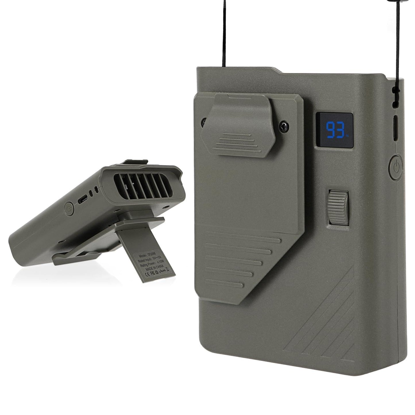 ZEMIRO CHARGE Portable Rechargeable Waist Fan, 3600mAh Hands-Free Wearable Belt Fan for Outdoor, Camping, Travel & Work (Military Green)