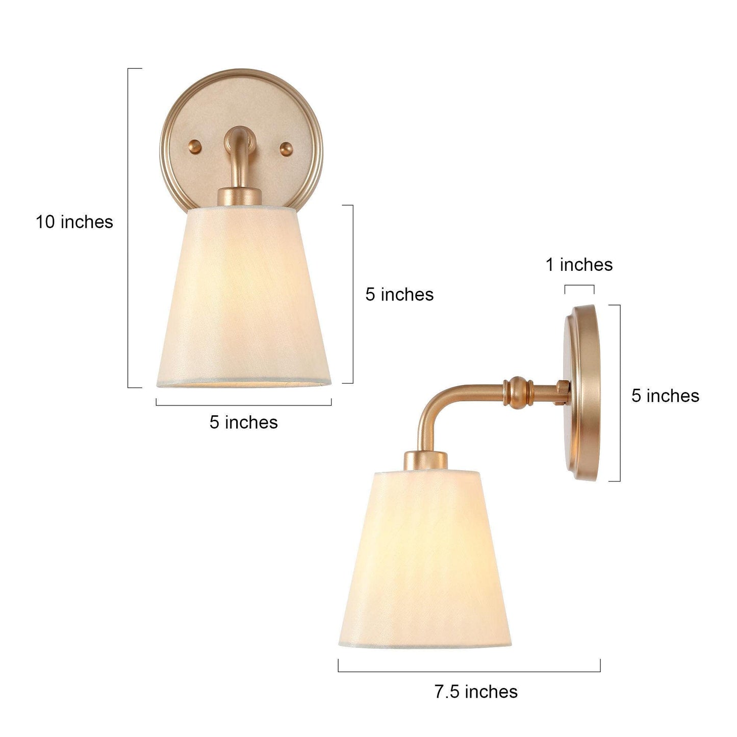 GEPOW Gold Wall Sconce, Modern 1-Light Sconces Wall Lighting with Fabric Shade for Bathroom, Bedroom, Kitchen and Living Room