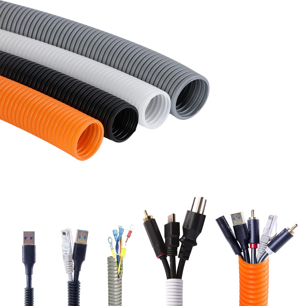 SKYPRO Split Loom Tubing Wire Conduit, Grey Corrugated Wire Tube Cable Protection Pipe Cable Tidy Tube for TV Cables, Electric Wire, Garden Lights (OD