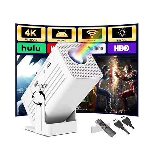 Mini Projector with WiFi and Bluetooth,Support Movie Projector 1080P HD,Auto Keystone Correction,135° Rotatable,Portable Projector Compatible
