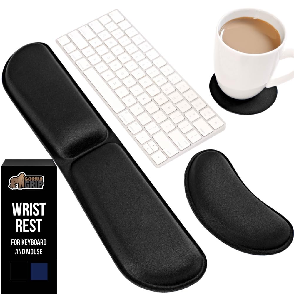 GORILLA GRIP Silky Memory Foam Keyboard Wrist Rest for Computer and Mouse, Ergonomic Typing Support Pad, Desk Office Supplies, Gaming Accessories