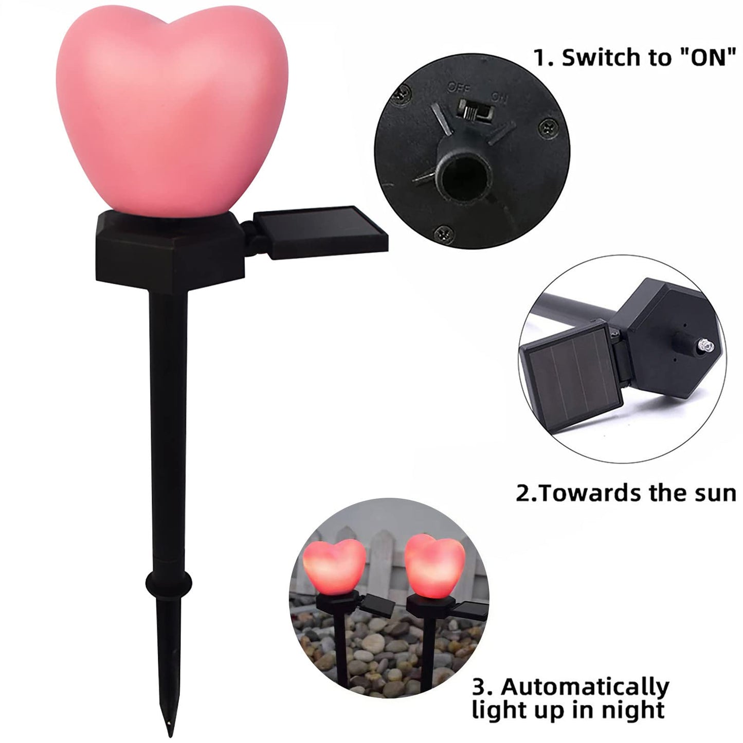 1PC Valentines Day Outdoor Decorations Lights -Solar Heart Garden Stakes Lights Outside, Atmosphere Light Ground Inserting Waterproof Landscape Garden