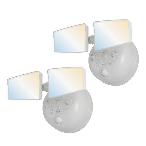 HALO Next Gen Battery-Powered LED Security Floodlight, 2 Head w/Motion Sensing, Dusk to Dawn, 2-Pack, Adjustable Brightness - White