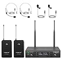 Phenyx Pro Dual UHF Wireless Microphone System?Auto-Scan Cordless Mic Set w/ 2x100 Frequencies, 2 Bodypacks & Headsets/Lapel Microphones for Speaking
