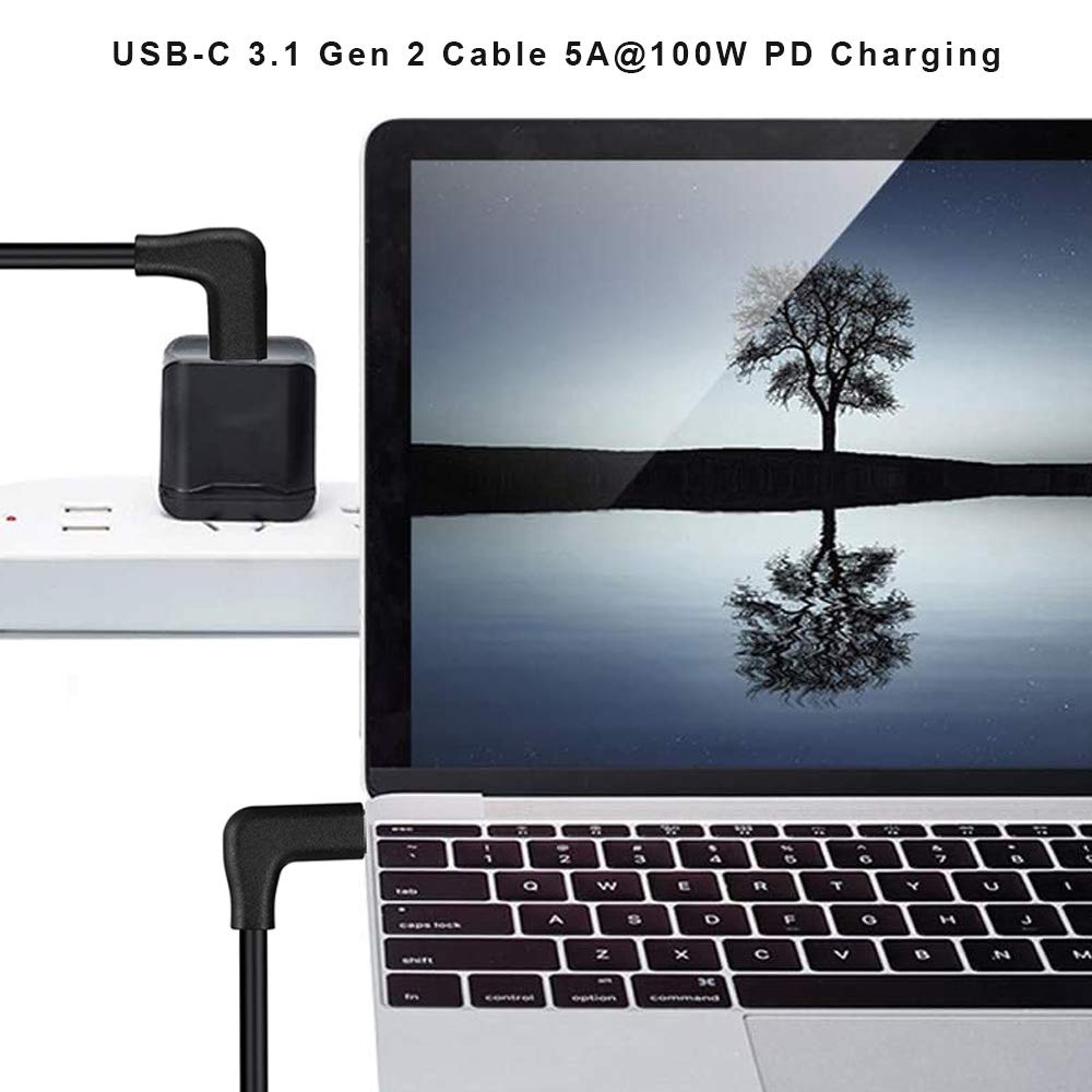 QCEs USB C to USB C 3.1 Gen 2 Cable 6.6Ft, Right Angle Type C Cable 4K Video Display 10Gbps Data Transfer 100W PD Charging Compatible with Huion