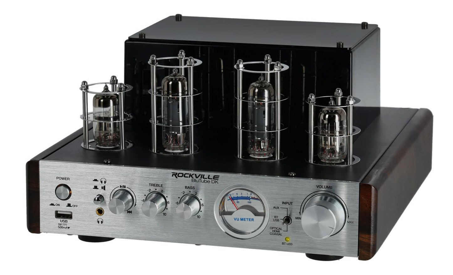 Rockville BluTube DK Audiophile Tube Amplifier with Bluetooth, 35Wx2 RMS @ 4 Ohm, HDMI/Optical/Coaxial Inputs, Sub Output, USB, RCA, VU Meter