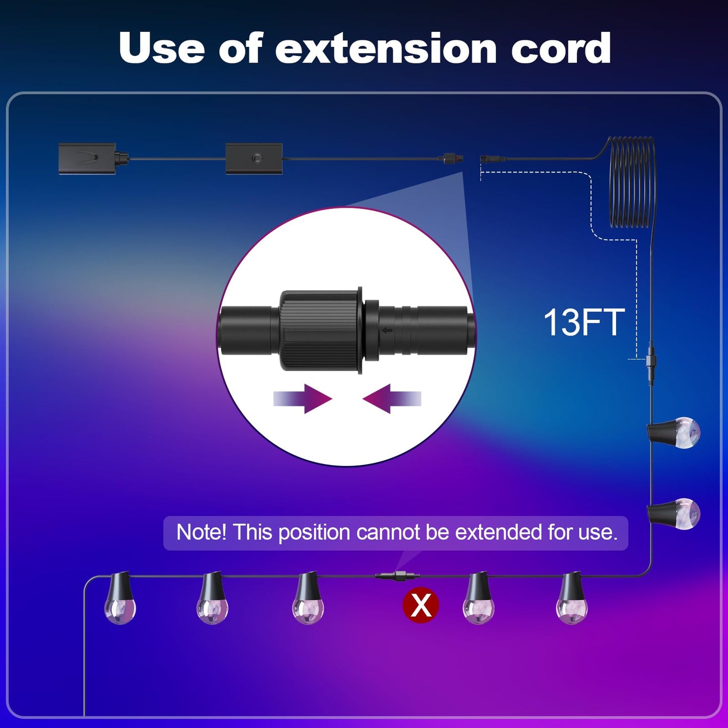 13.12ft Smart Outdoor String Lights Extension Cord,4m Power Cable with 3-Pin Plug?Compatible with Go-ve Smart Outdoor String Lights 2 H7039 H7038
