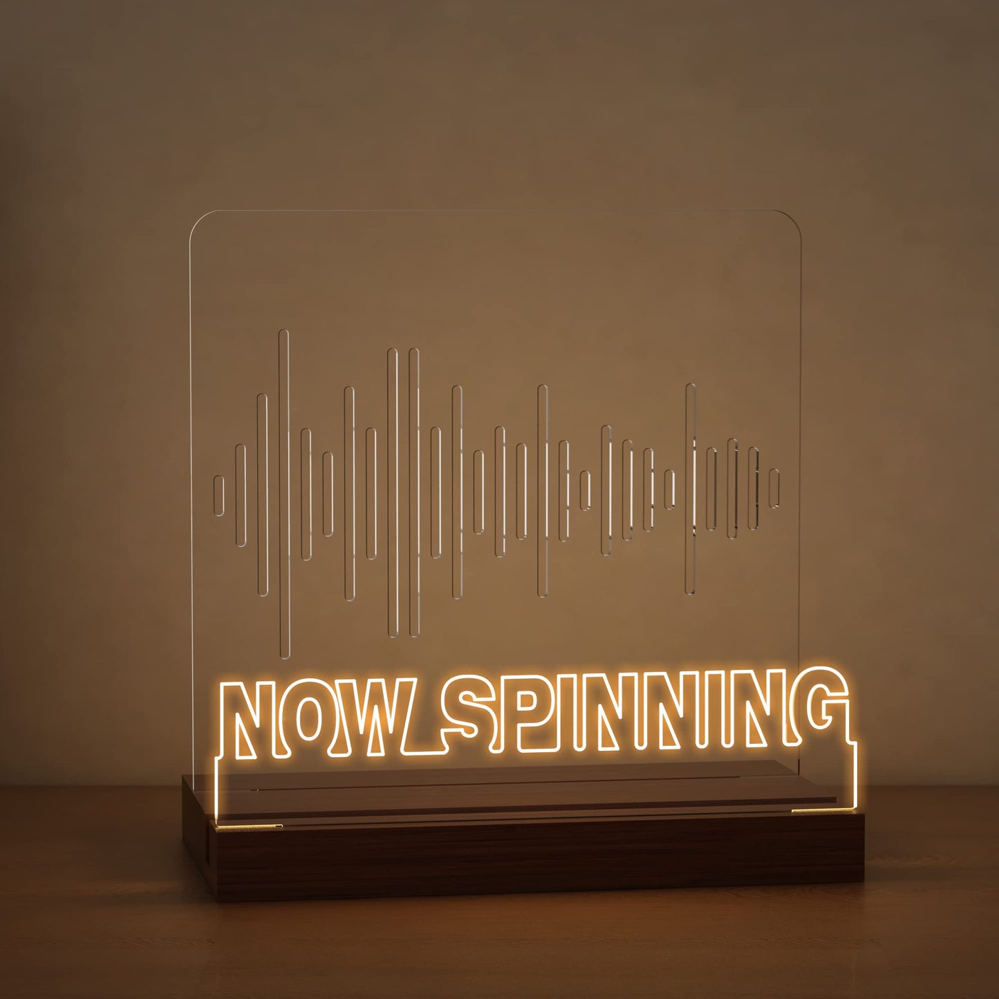 Light up Now Spinning Vinyl Record Stand, Now Playing Ammonite Record Stand, Wooden Acrylic Holder for Vinyl Album Display and Storage with Warm White