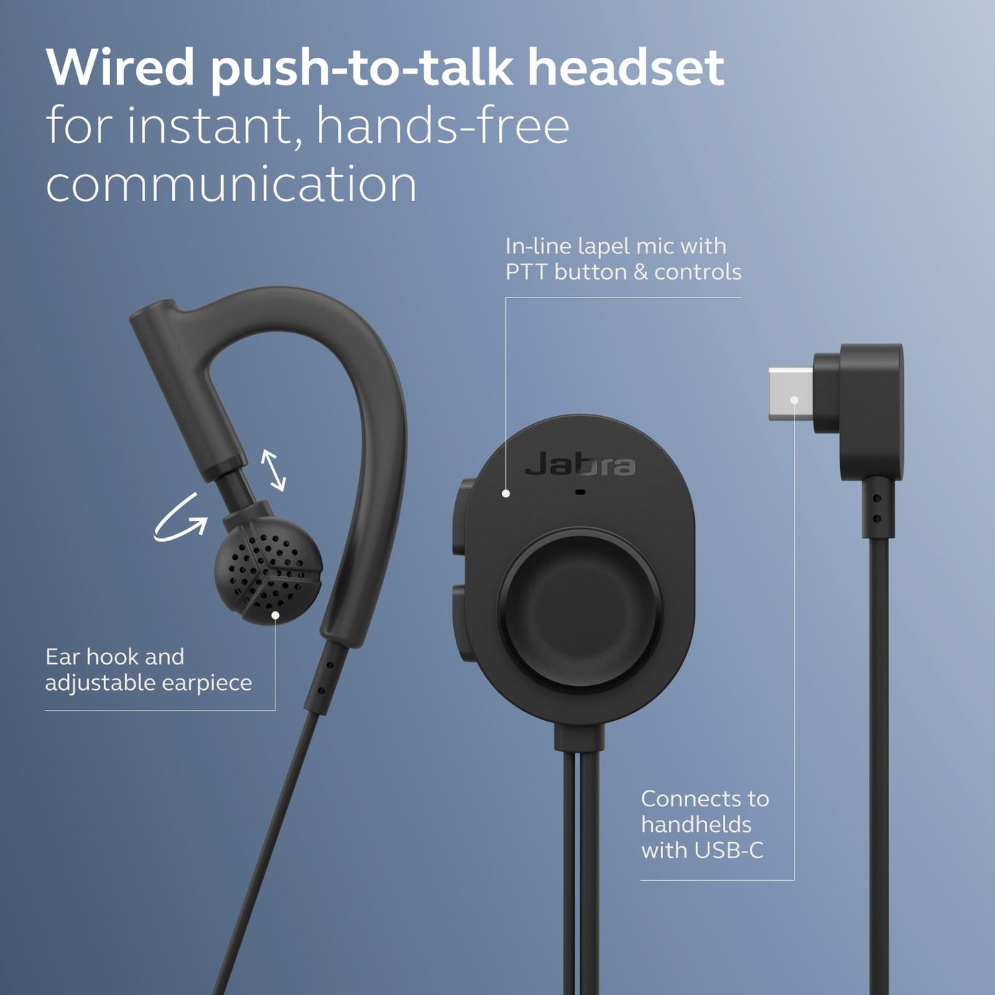 Jabra Perform 10 Wired PTT Earpiece with in-Line Clip-On Noise-Cancelling Microphone, Android Devices Only, Works with Walkie Talkie app in Microsoft