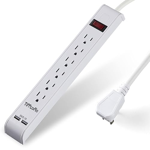 Power Strip Surge Protector with 6 Outlets & 2 USB Ports, 10 Feet Extension Cord, Flat Plug Outlet Strip, 1000 Joules Surge Protection, Wall Mount