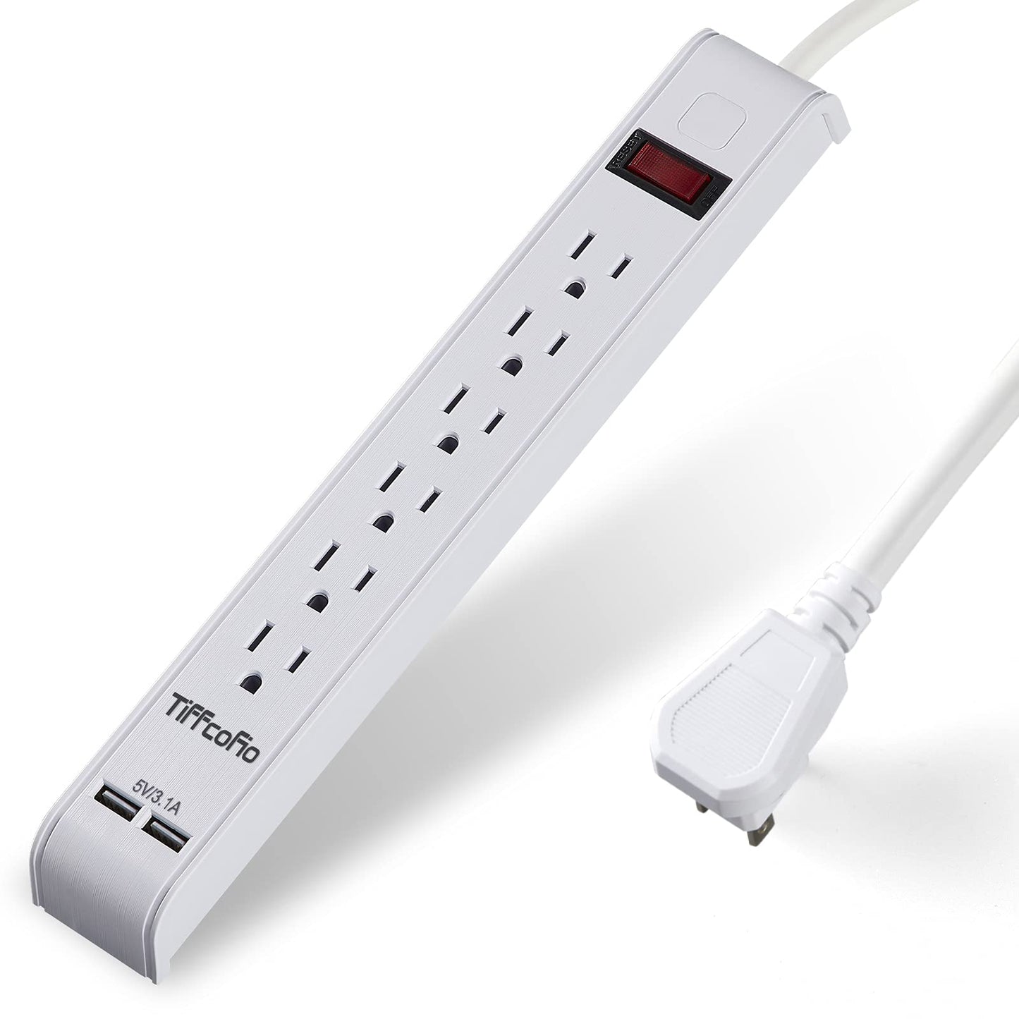 Power Strip Surge Protector with 6 Outlets & 2 USB Ports, 10 Feet Extension Cord, Flat Plug Outlet Strip, 1000 Joules Surge Protection, Wall Mount