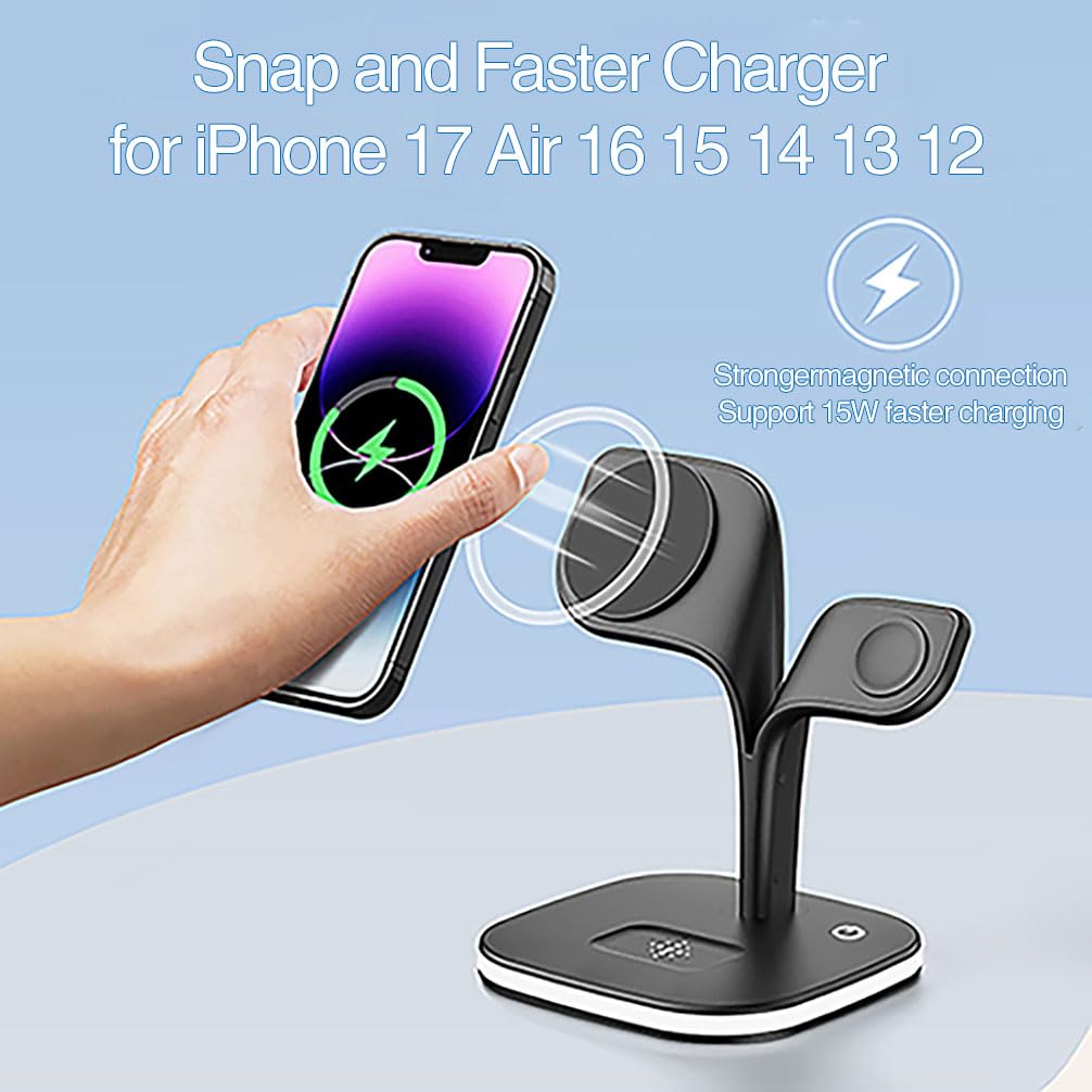 EXW Wireless Charging Station for Magsafe Charger,Charging Station for Multiple Devices,Wireless Charger for iPhone 17 Air 16 15 14 13 12,Apple
