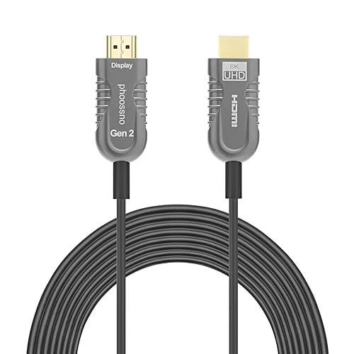 phoossno 10K 8K Fiber Optic HDMI Cable 50FT,Certified High Speed Long HDMI 2.1 Cable 48Gbps 8K60Hz eARC Dolby Vision Atmos HDR10,Compatible with PS4