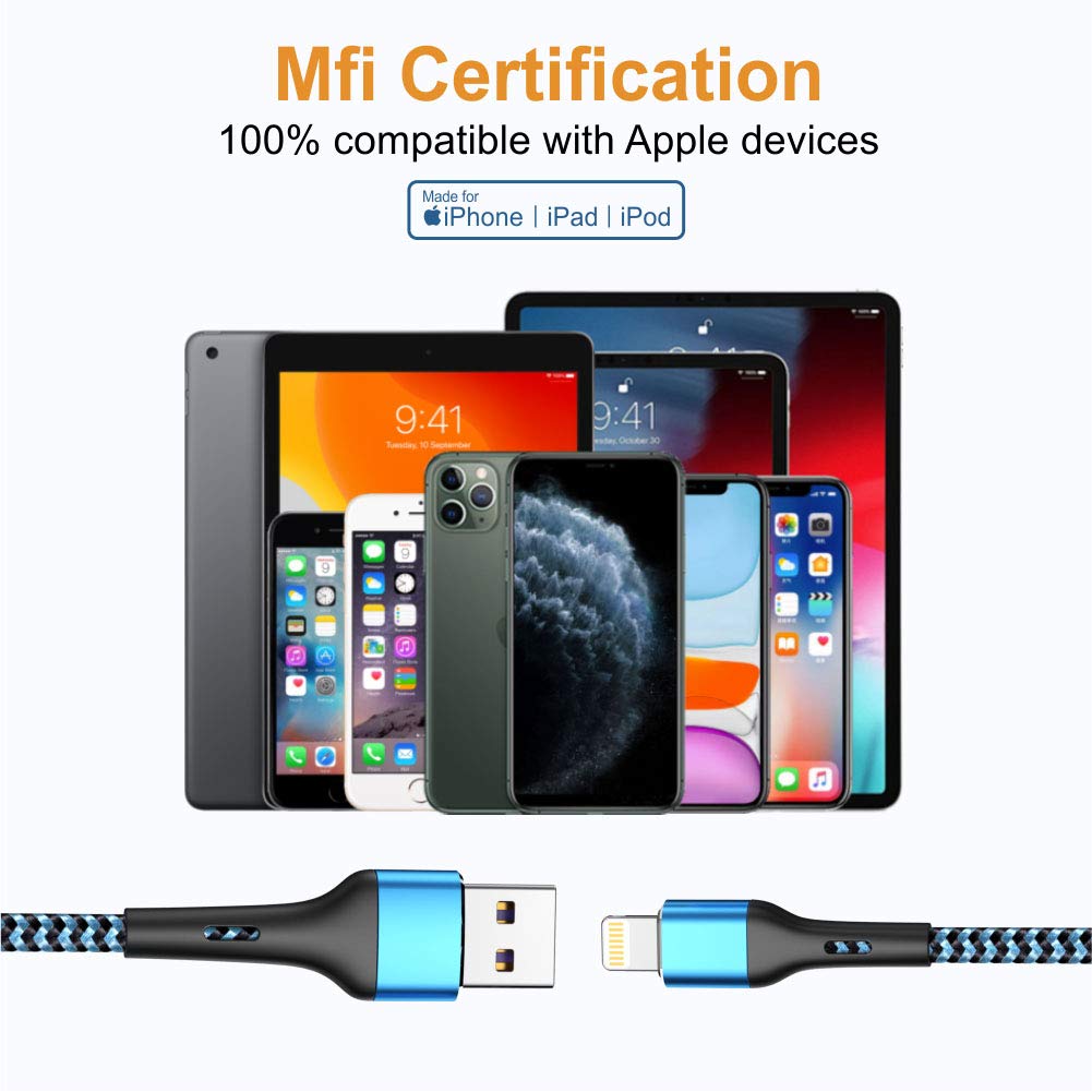 Durcord iPhone Charger 6FT/6/3/1.5, Lightning Cable Fast Charging Cable Nylon Braided Cord Compatible with iPhone 14/13/12/11 Pro Max/XS…