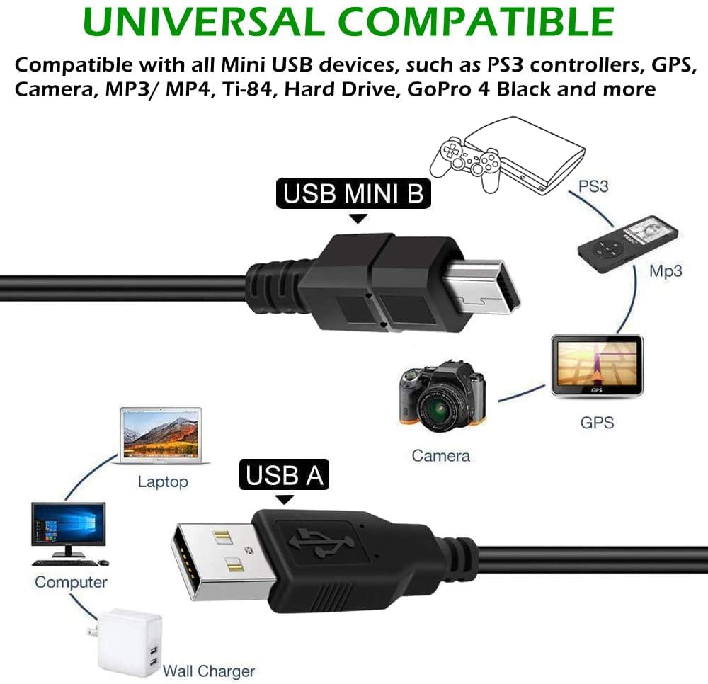 BATSOEASY 10ft Mini USB Cable, 2 Pack 10ft USB 2.0 to Mini B Charger Cable Charging Data Cord Compatible with PS3 Controller, MP3 Player, Digital