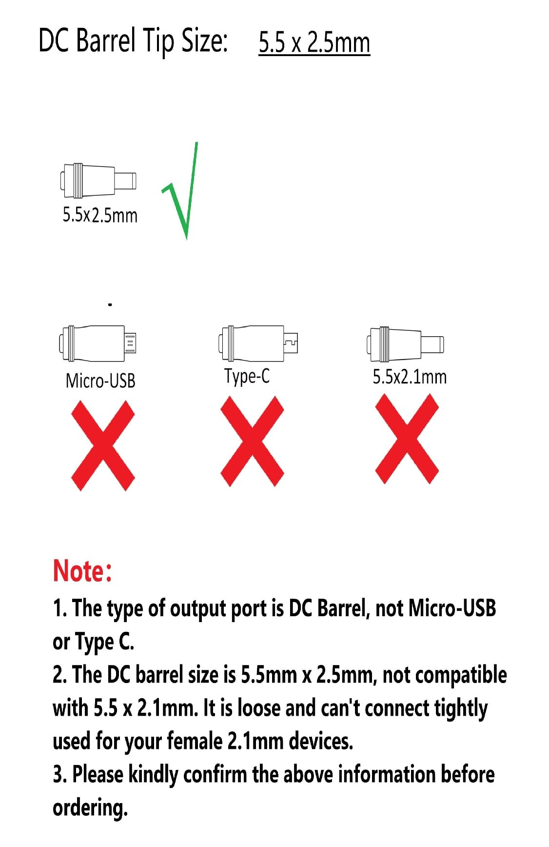 5V 1A DC Power Supply Adapter, 100-240V AC to DC 5V 1A 0.8A 0.5A 450mA Power Adapter Cord with 【5.5x2.5mm Barrel Tip】