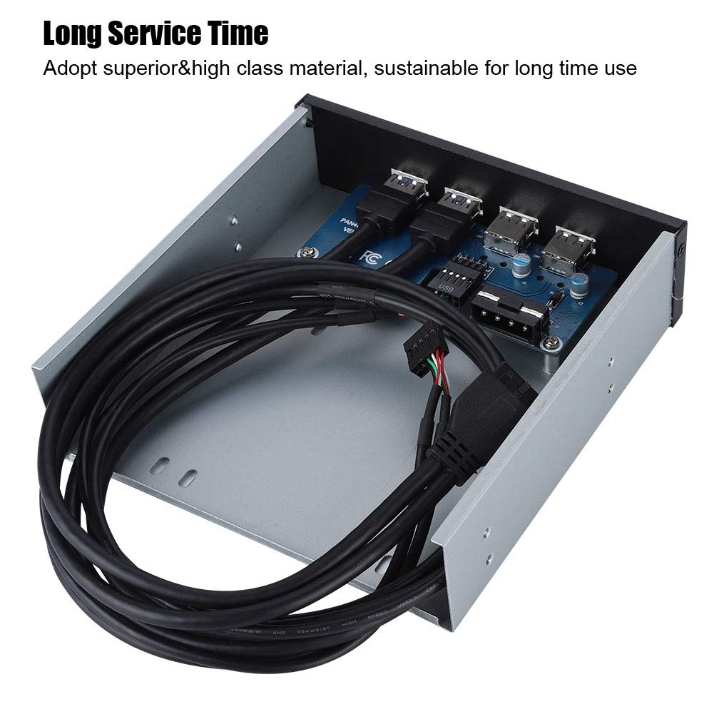 ASHATA 5.25" Front Panel,4 USB Port Optical Drive Front Panel,Multifunction 5.25 Inch 19 Pin/9Pin to USB 3.0 USB 2.0 4 Port Metal Optical Drive Bay