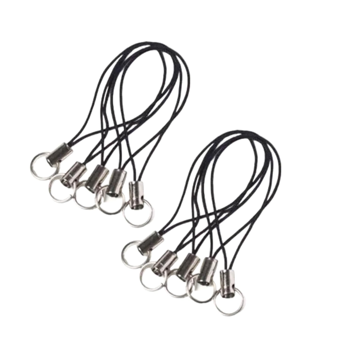 Mozff 20 Pieces Silver Tone Black Lanyard Cell Phone Charm Split Ring Strap, Clasp Lariat Cord Strap For Mobile Cell Phone