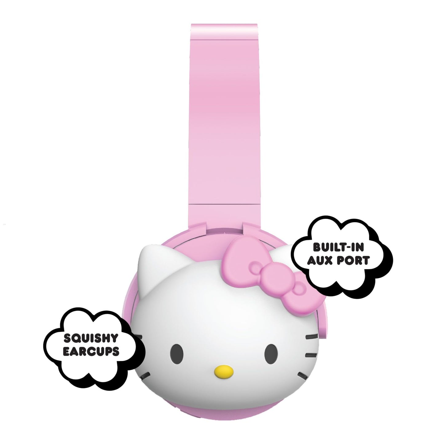 Hello Kitty 2-in-1 Wireless Bluetooth Headphones with Wired Earbuds - Foldable Over-Ear Headset with Built-in Mic, AUX Cable, Adjustable Headband,