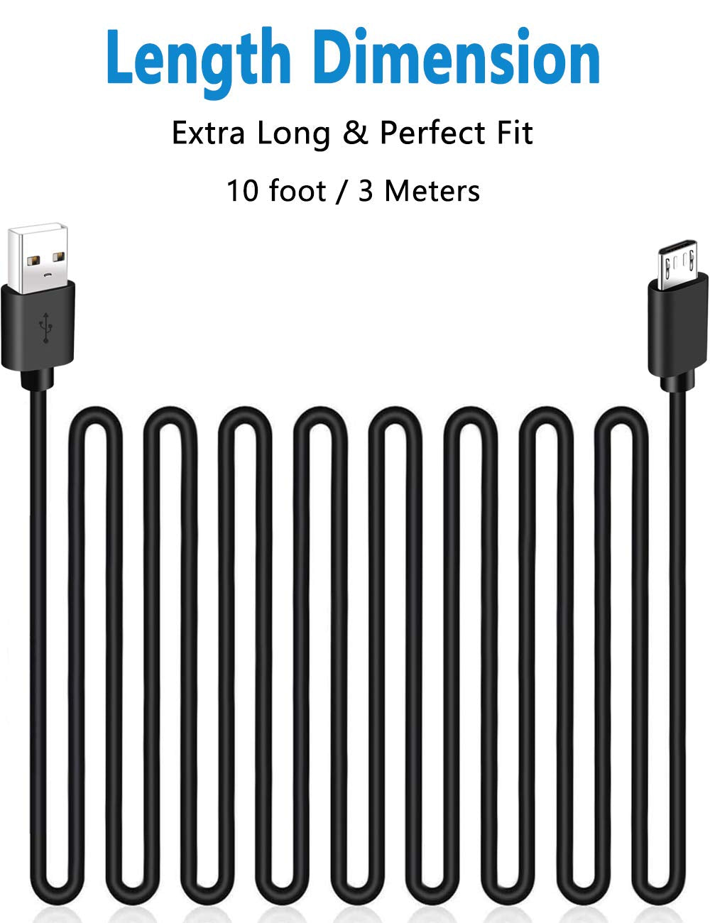 SIOCEN 3Pack 10FT PS4 Charger Cord for Xbox One Controller,PS4 Charging Cable,Micro USB Cable for Xbox One S/X Slim Elite Controller,PlayStation 4
