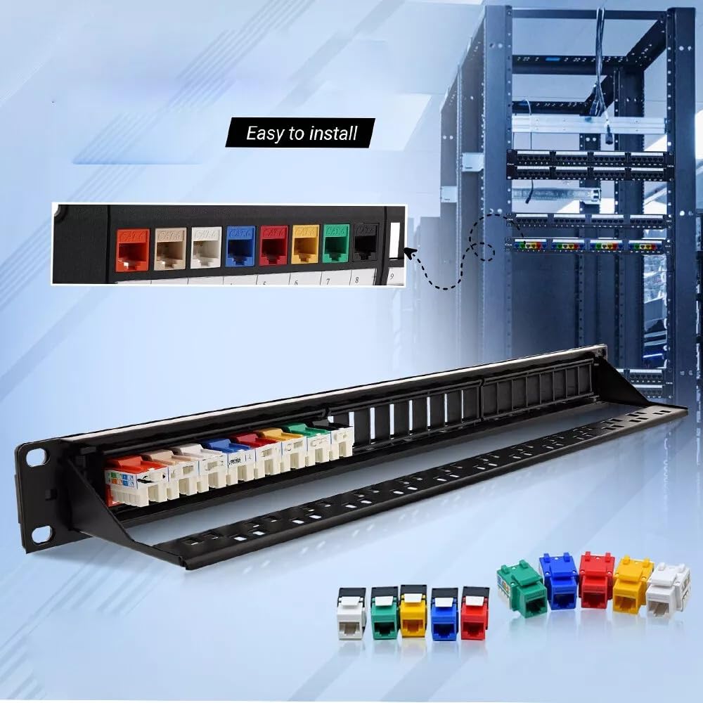 2 Pcs Patch Panel 24Port CAT6/Cat5 RJ45 110 Network Surface Wall Mount Bracket