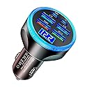 Full PD 30W Multi Port USB C Car Charger Adapter 6 in 1 with Voltage Display, PD4.0/QC4.0/PPS/AFC Super Fast Charging Cigarette Lighter Adapter