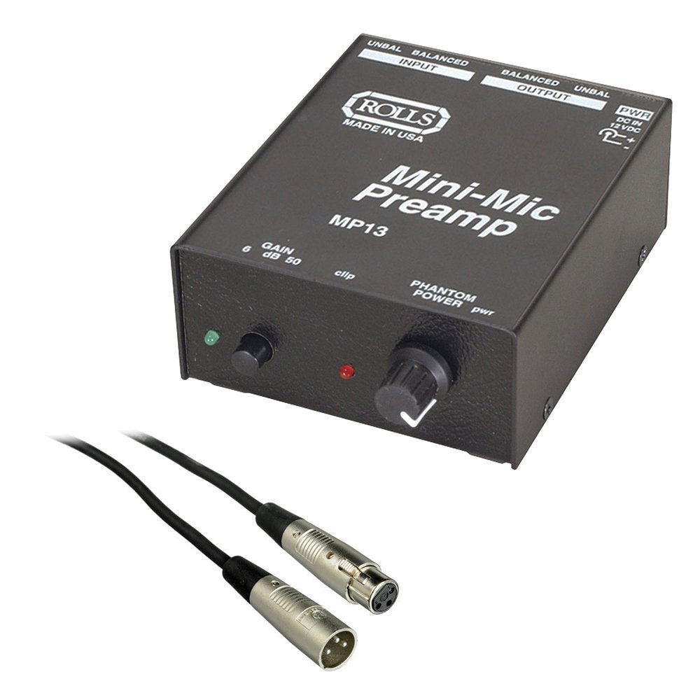Rolls MP13 Mini Microphone Preamp with SM Series XLR M to XLR F Microphone Cable - 6'