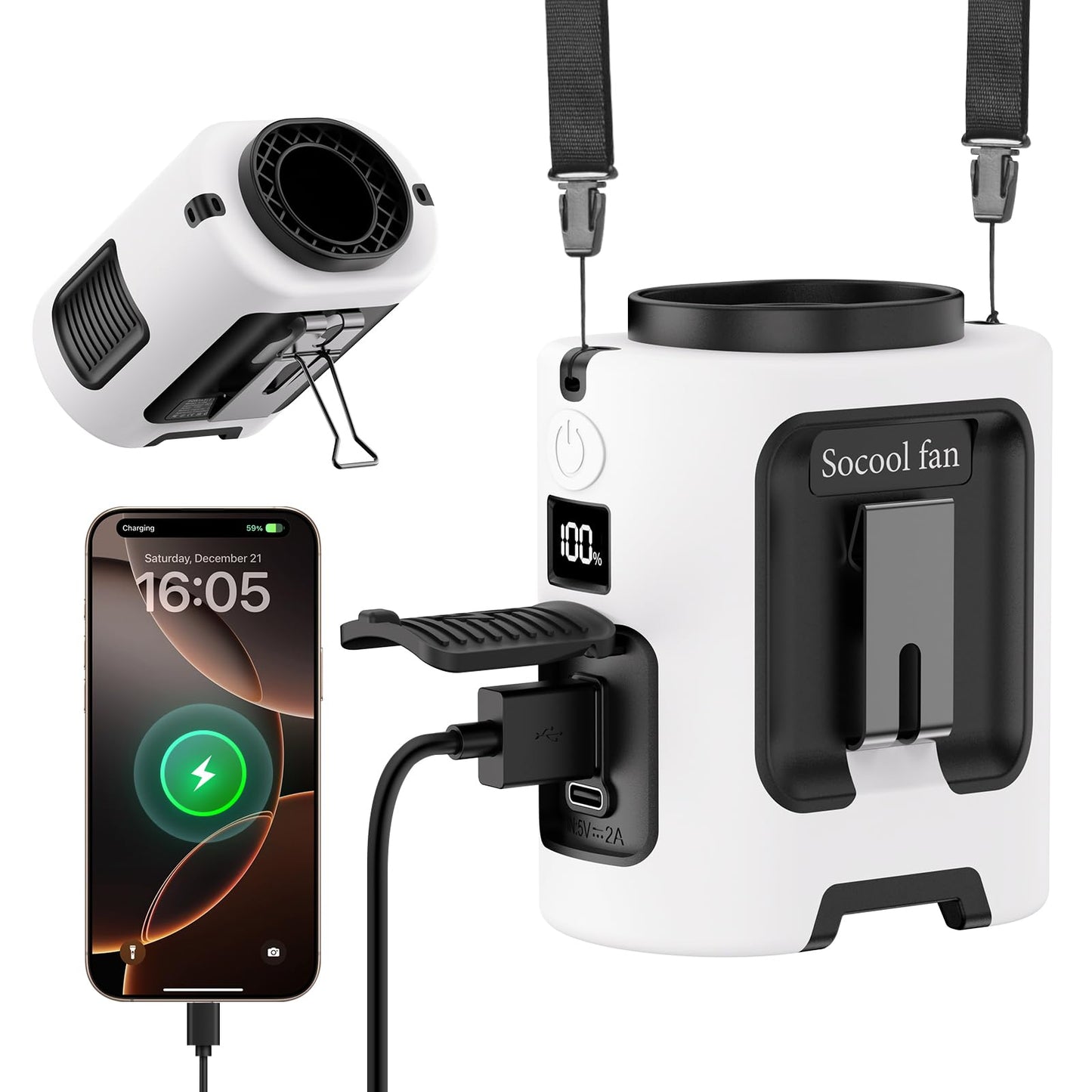 Socool Portable Waist Fan 5000mAh Rechargeable Mini Clip On Personal Fans with 13000RPM & 4 Adjustable Speeds, 25H Cooling Wearable Shirt Belt Hanging