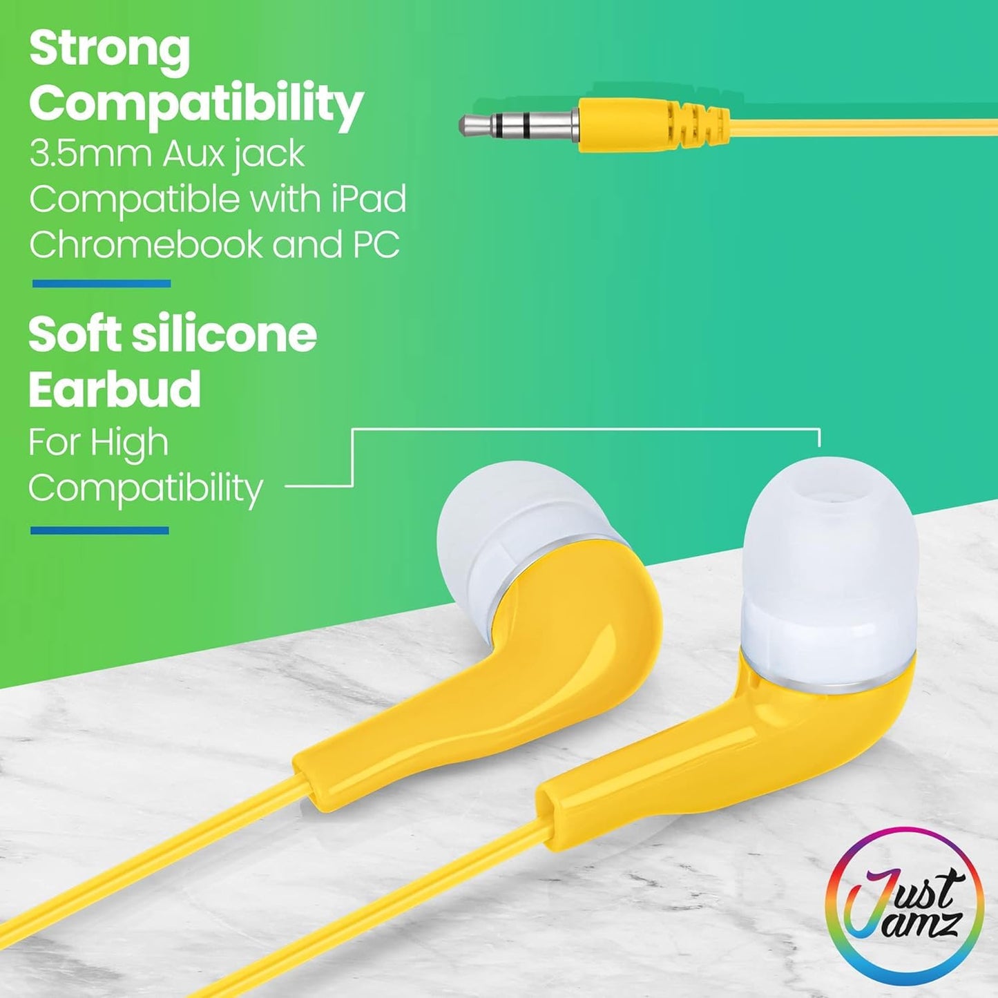 JustJamz Jelly Roll Bulk Earbuds - 30 Pack Wired Ear Buds for Classroom, Students, and Kids with 3.5mm Jack - School Earphones, Chromebook…