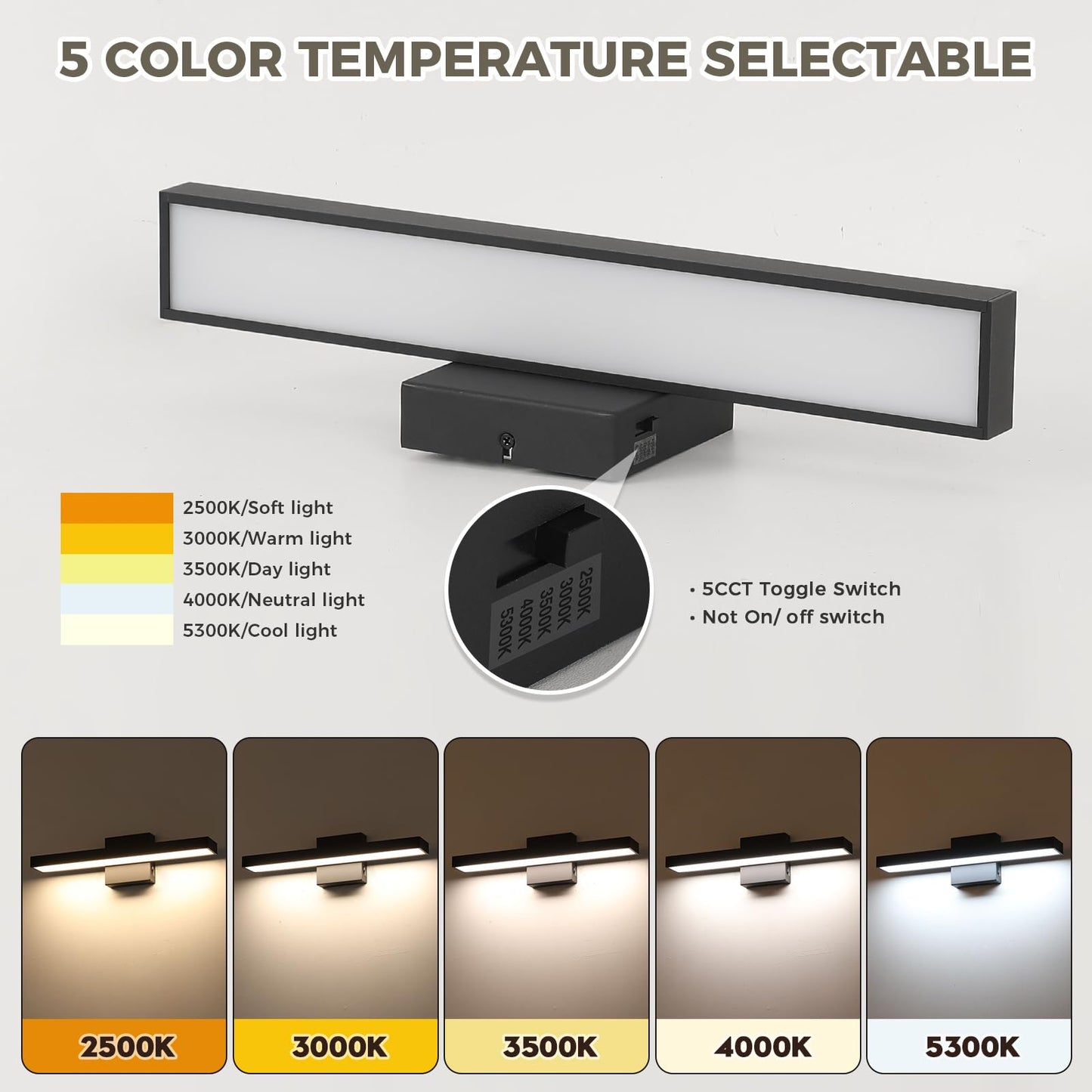 Joosenhouse Black Vanity Light for Bathroom 5CCT Dimmable LED Bath Light Modern Bathroom Light Bar for Makeup Mirror 16.53 Inch 16W