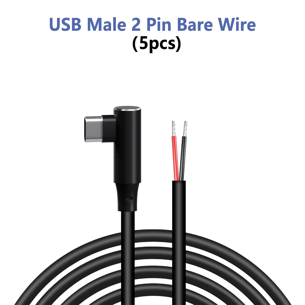 Vovucai USB C Pigtail - USB C to 2 Pin Bare Wire Open End Power Cable, 90 Degree Right Angle Type C Male Plug (1M/3FT, 22AWG 5V/3A) for DIY Repair