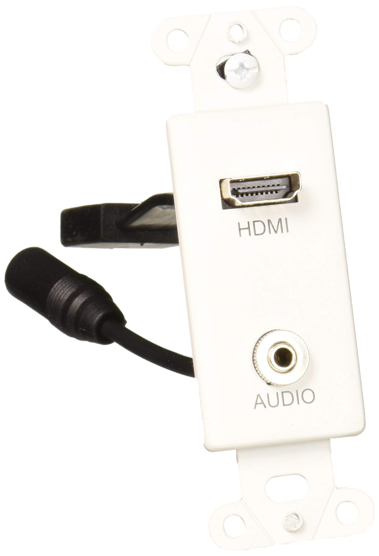Legrand - C2G HDMI Wall Plate, HDMI Pigtail Single Gang Wall Plate, White HDMI Wallplate, 3.5mm Single Gang Wallplate, 1 Count, C2G 39872