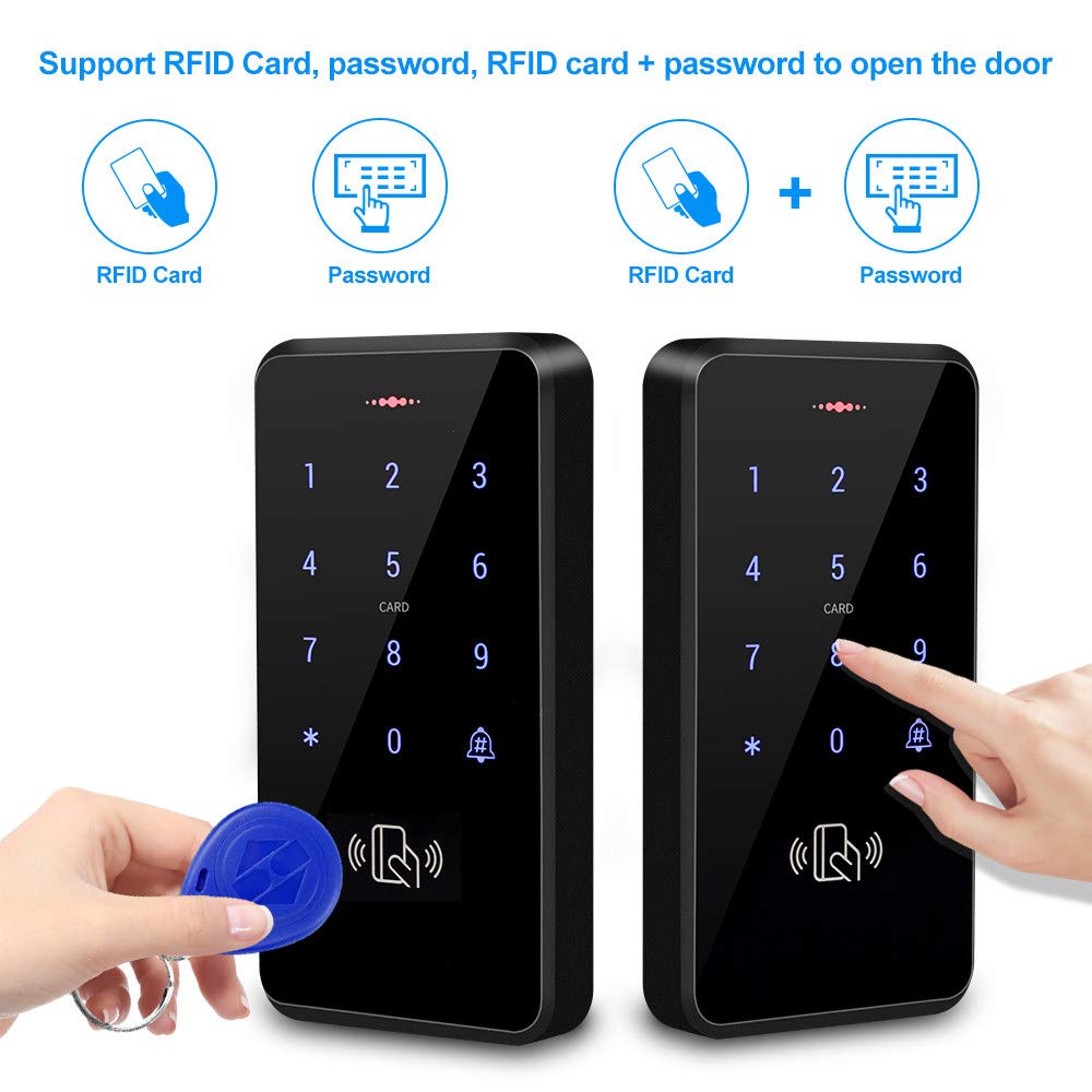HFeng RFID Access Control System Kit Outdoor IP68 Waterproof Access Control Keypad + NC Fail Safe Electric Strike Locks + DC12V Power Supply + 10pcs