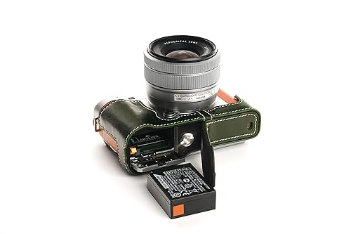 Handmade Handmade Genuine Real Leather Half Camera Case Bag Cover for FUJIFILM X-A5 XA5 Bottom Open Green Color