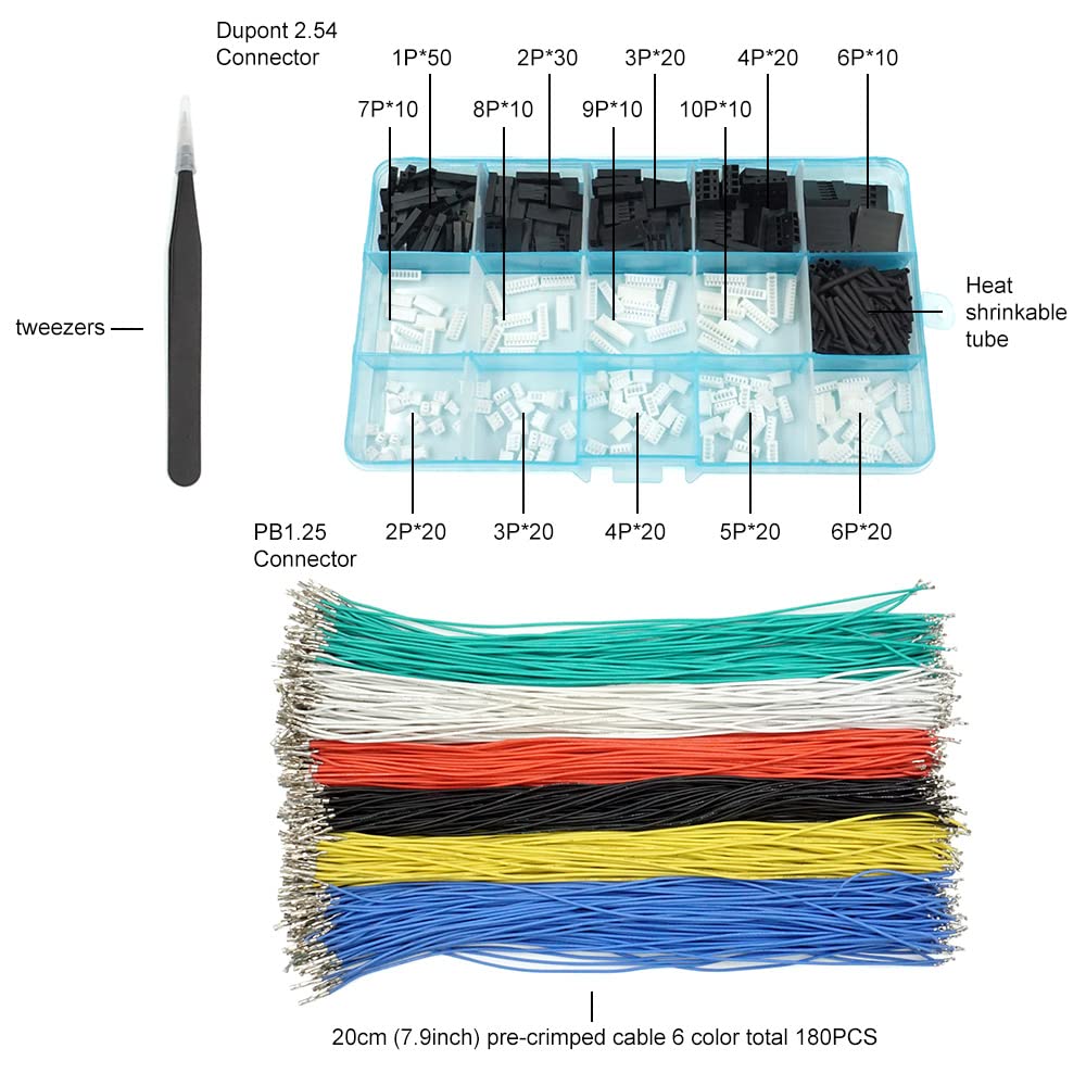 PB1.25 to Dupont 2.54mm Connectors and Cables Kit Compatible with Molex PicoBlade 1.25mm Pitch Connectors 20cm Wires