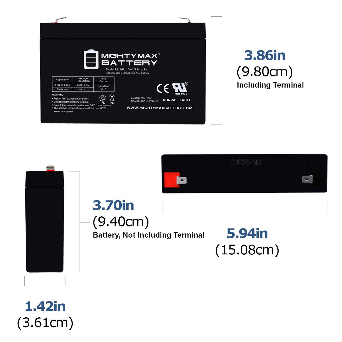 Mighty Max Battery Mighty Max Battery ML9-6 - 6 Volt 9 AH, F2 Terminal, Rechargeable SLA AGM Battery