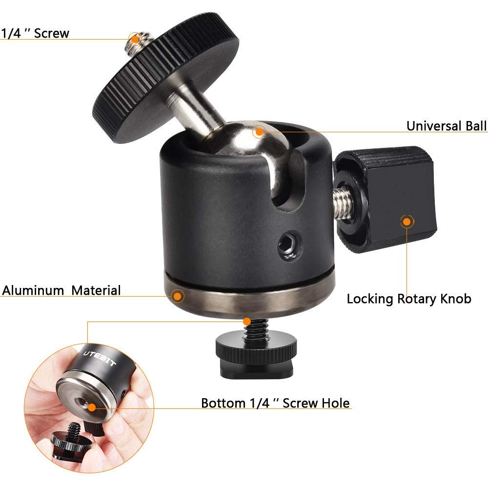 UTEBIT Mini Ball Head, Tripod Head with 1/4" hot Shoe, 360° Rotatable Ball Heads Camera Mount Adapter, Aluminium 20mm Ballhead Compatible