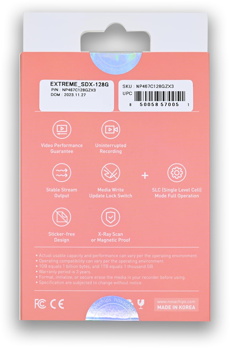 Novachips 128GB Extreme SDXC V90 UHS-II Memory Card - Nikon/Panasonic/Canon/Sony/Fujifilm (NP467C128GZX3)