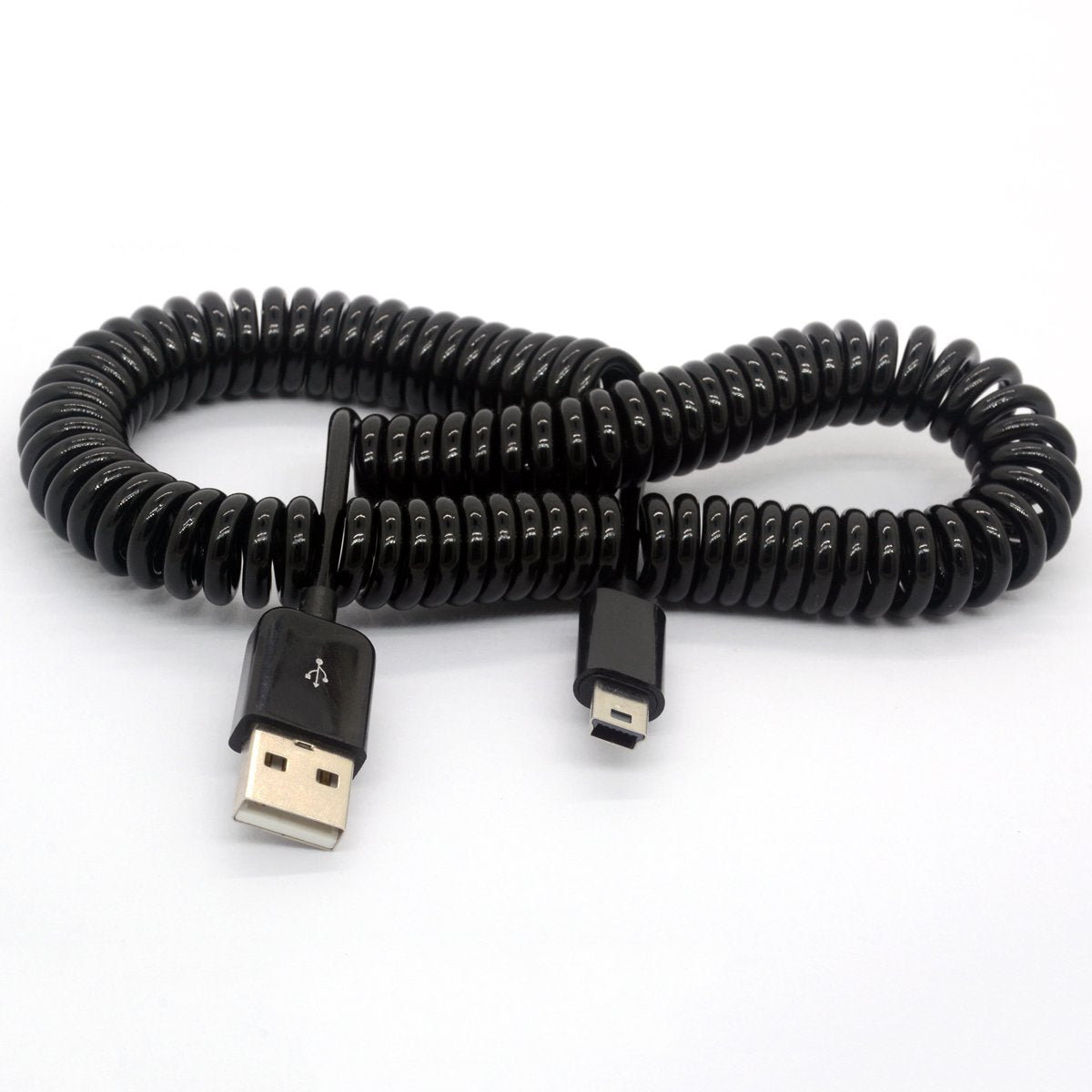 BSHTU Mini USB Cable Spiral Coiled USB 2.0-A to mini-B 5-Pin Data Sync & Charger Lead Connector(3 Meter)