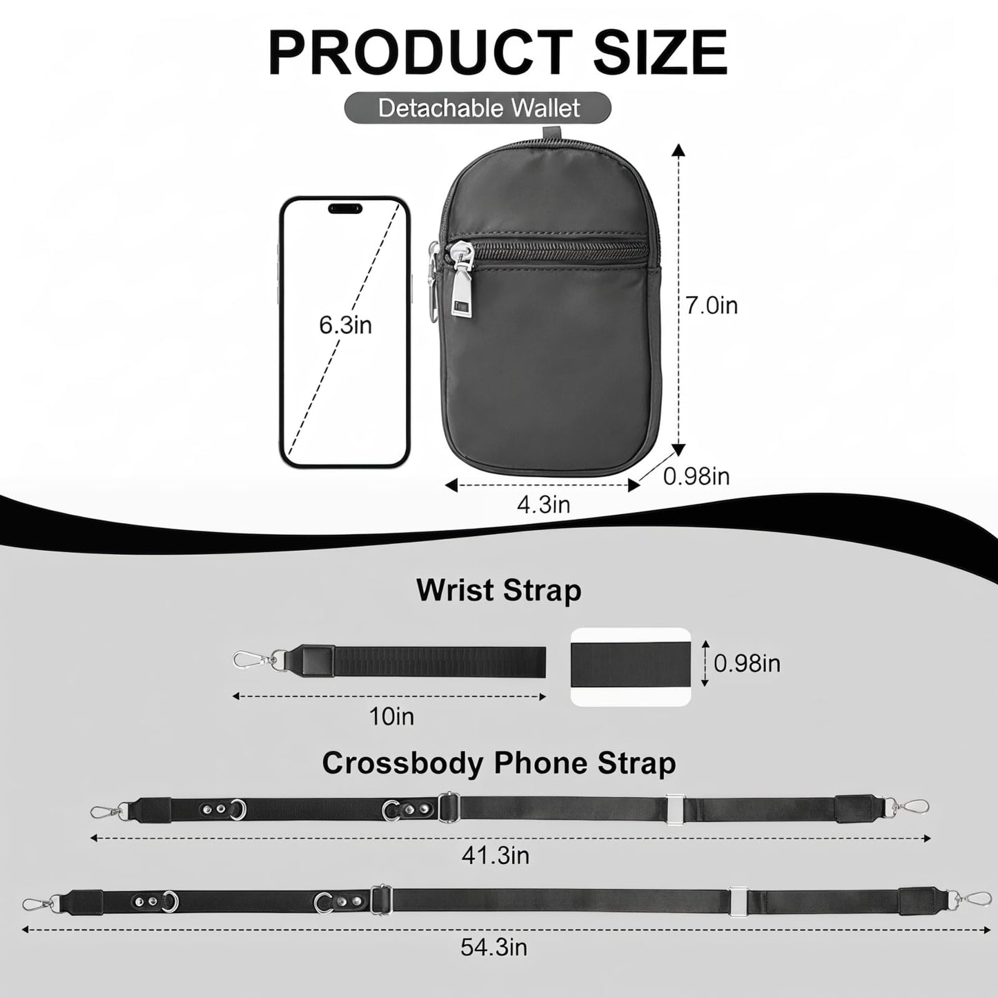 Ecehyon Clip and Go Phone Strap with Wallet, Adjustable Crossbody Phone Lanyard with Detachable RFID Wristlet Wallet, 360 Rotatable Phone Tabs for All