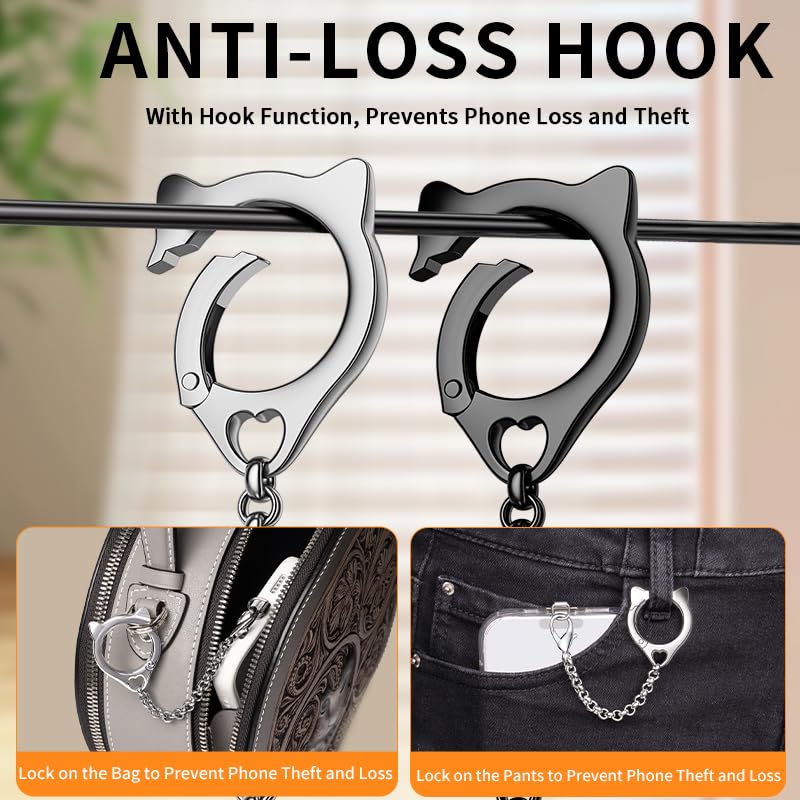 Metal Cat Head Phone Finger Grip Ring Chain Lanyard Keychain Holder Heavy Duty 5KG Capacity Anti-Loss Strap Anti Theft for All Phones Keys Earbuds USB