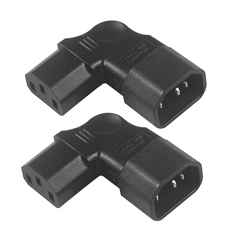 QIUCABLE Left Angle IEC Adapter, C14 Male to C13 Female, 90 Degree Plug, 250V AC, 10A Max, 100% Pure Copper, PVC Jacket