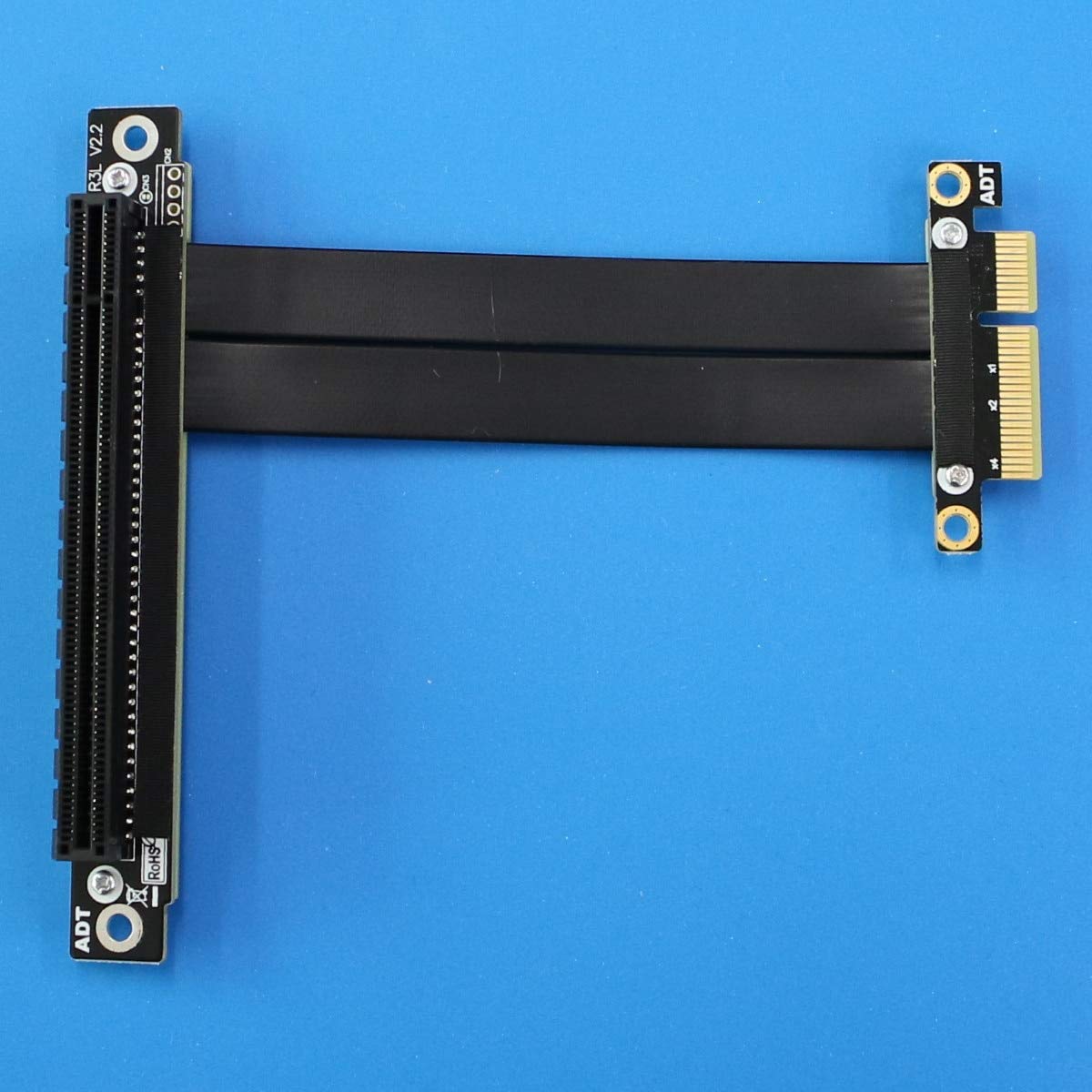 ADT-LINK PCI-E x4 x16 Extension Riser 16x 4X PCIe3.0 GTX1080Ti Graphics SSD RAID Card Extender Conversion Cable Angled 1U PCI-Express (15CM)