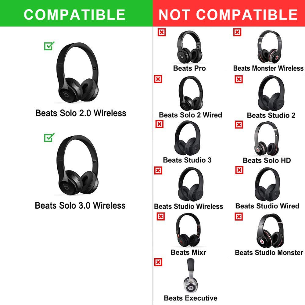 HZTCAM Professional Replacement Ear Pads for Beats Solo 2 & Solo 3 Wireless On-Ear Headphone/Soft Protein Leather/Noise Isolation Memory Foam/Strong