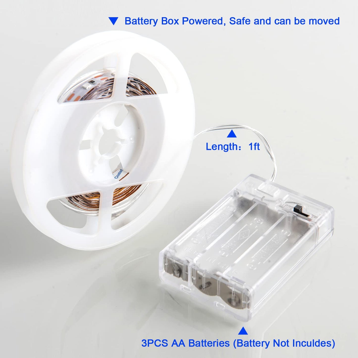 JUNWEN Battery Led Strip Lights, 13.2ft/6.6ft Flexible Led Strip Lights Battery Powered Brighter Battery Powered Led Lights for Makeup Mirror Cabinet