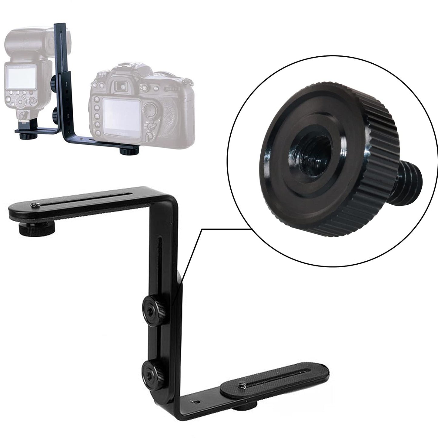 LRONG 4Pcs Camera Quick Release Thumb Screw Tripod L Type Screw 1/4 Male to 1/4 Female Thread Adapter for Camera Flash Bracket Mounting Plate,Black