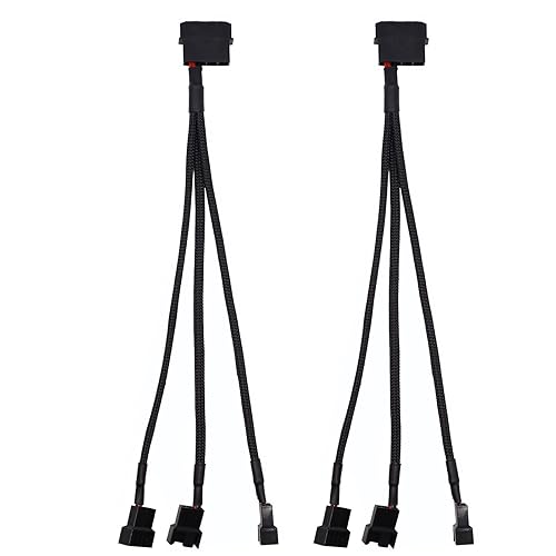 2Pcs PMW Fan Splitter Cable 4Pin to 3Pin/4Pin PC Case Fan D Type Sleeved Adapter Cable 1 to 3 PMW Fan Splitter Extension Power Cable Power Adapter