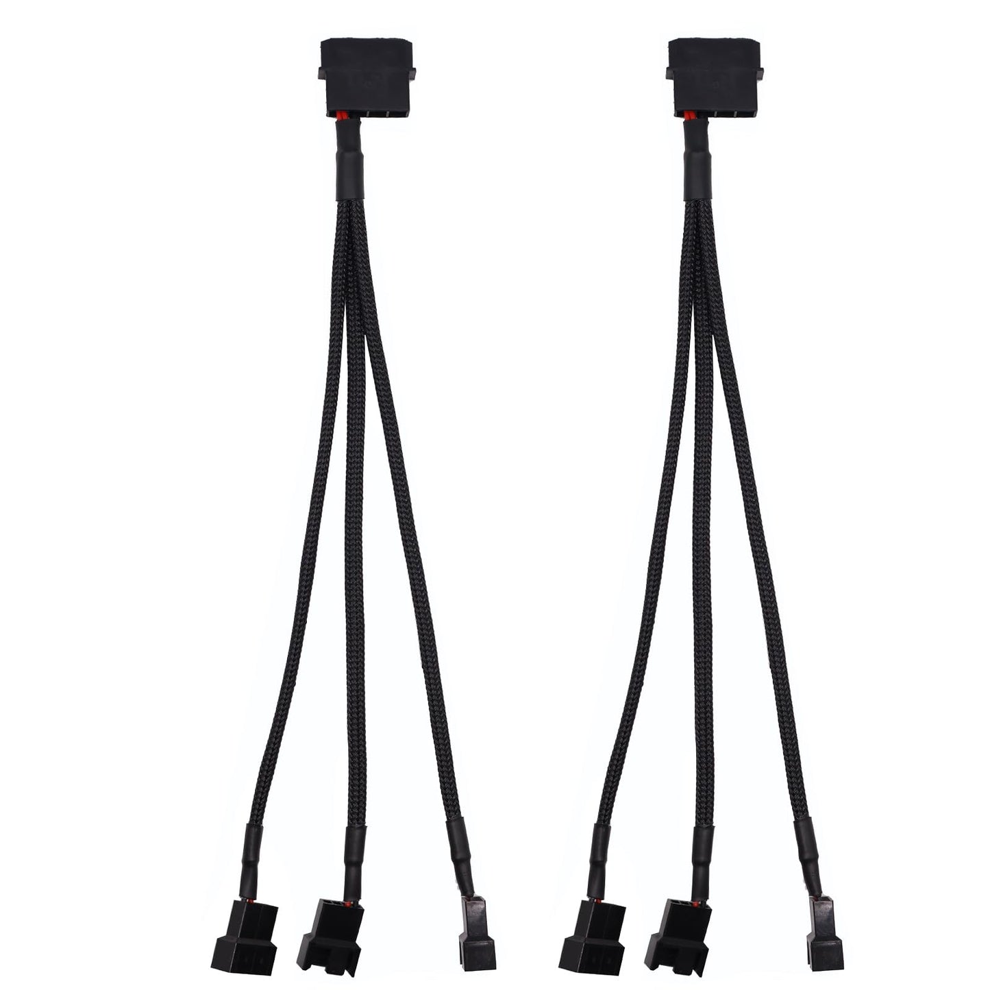 2Pcs PMW Fan Splitter Cable 4Pin to 3Pin/4Pin PC Case Fan D Type Sleeved Adapter Cable 1 to 3 PMW Fan Splitter Extension Power Cable Power Adapter