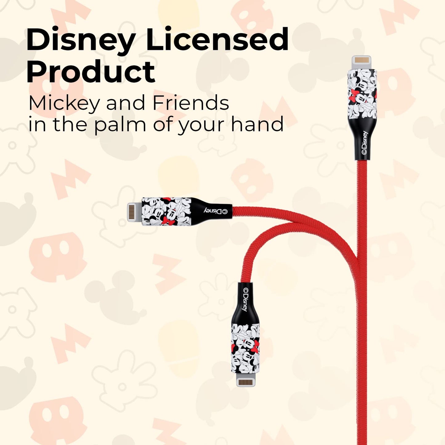 iJoy Disney Minnie Mouse 6FT Replacement iPhone Charger Fast Charging - MFI Certified Braided USB Charging Cable High Speed Data Sync Compatible