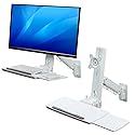 MyGift Wall Mounted White Metal Medical Grade Monitor Screen Workstation with Height Adjustable Arm, Keyboard & Extension Tray & Mouse Holder